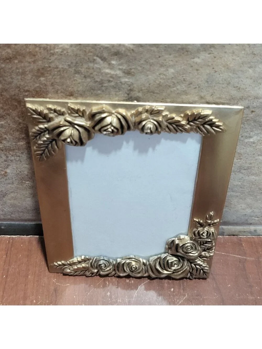 Vintage Metal Gold Tone Photo Picture Frame 3D Floral Roses Leaf Border